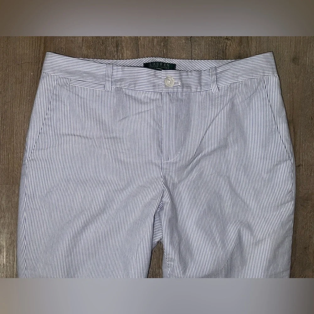 Lauren Ralph Lauren Edita Seersucker Blue White Stripe Pants, Size 6